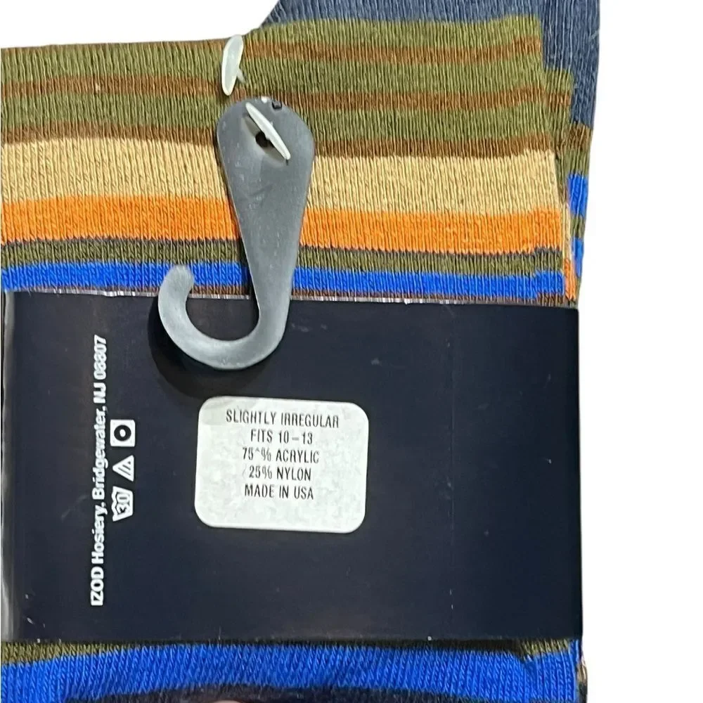 Izod Men's Blue and Brown Striped‎ Socks, Size L, NWT